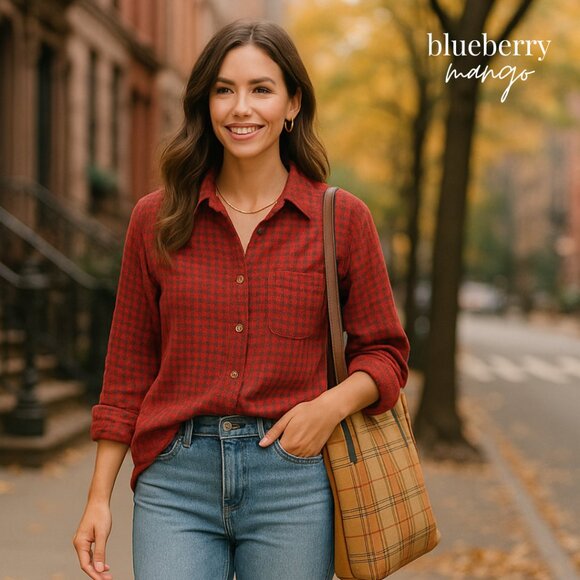 Vintage Copper Key Houndstooth Flannel Shirt | 90s Button Down | Size M - Picture 1 of 7